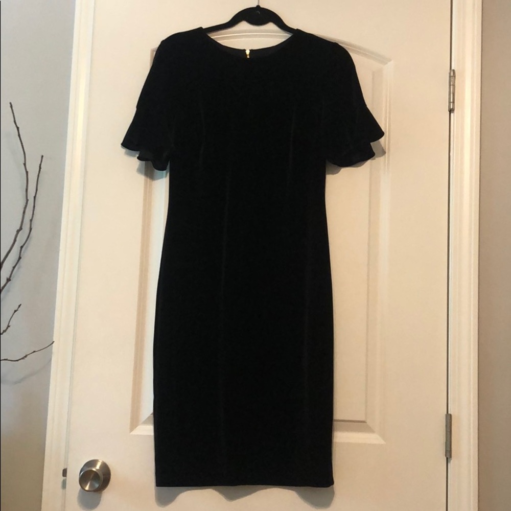 Calvin Klein black velvet midi dress